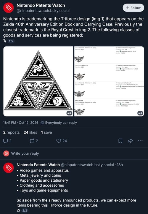 Marca registrada Triforce da Nintendo exibida
