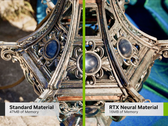 A comparação de materiais padrão e neurais mostra que a Nvidia pode reduzir bastante a necessidade de VRAM para jogos. (Fonte da imagem: Nvidia, editado)