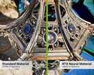 A comparação de materiais padrão e neurais mostra que a Nvidia pode reduzir bastante a necessidade de VRAM para jogos. (Fonte da imagem: Nvidia, editado)
