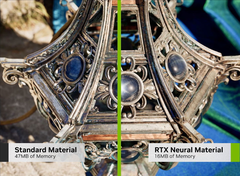 A comparação de materiais padrão e neurais mostra que a Nvidia pode reduzir bastante a necessidade de VRAM para jogos. (Fonte da imagem: Nvidia, editado)