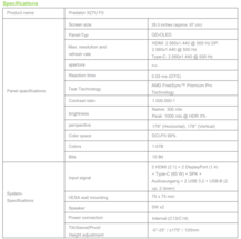 Especificações do Acer Predator X27U F5 (Fonte da imagem: Acer - tradução automática)