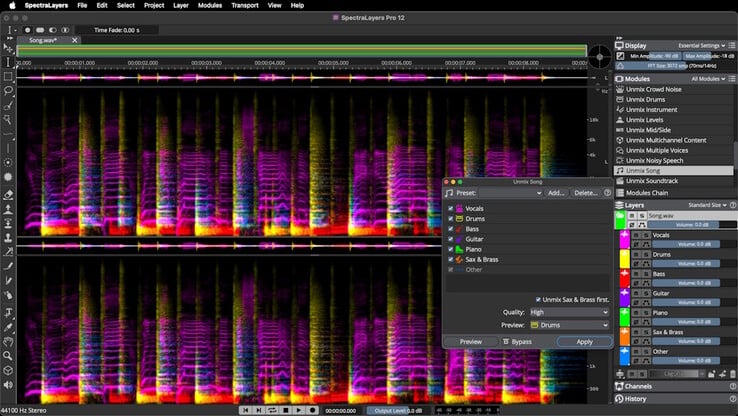 O Steinberg SpectraLayers 12 pode separar músicas em componentes individuais para edição no modo espectrográfico. (Fonte da imagem: Steinberg)