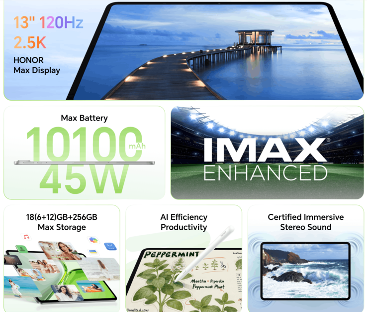 Destaques das principais características e especificações do Honor Pad X9b Max