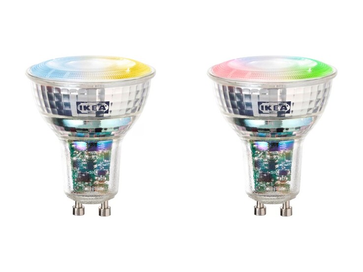 Espectro branco da lâmpada LED IKEA Kajplats GU10 (esquerda) e espectro de cores e branco (direita)