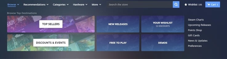 A aba "Browse" agora facilita a descoberta de jogos gratuitos e recém-lançados. (Fonte da imagem: Steam)
