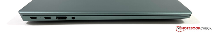 Lado esquerdo: 2x USB-C (DisplayPort, Power Delivery), HDMI 1.4b, 3.5 mm estéreo