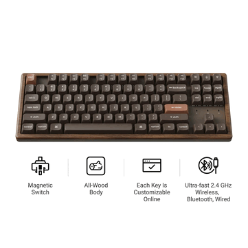 O teclado se conecta via 2,4 GHz, Bluetooth 5.2 ou USB-C, com uma taxa de polling de 1.000 Hz nas conexões com fio e de 2,4 GHz.