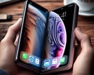 Um iPhone dobrável (talvez semelhante a essa renderização gerada por IA) pode ser lançado no próximo ano, de acordo com o JPMorgan. (Fonte da imagem: AI-generated)