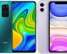 O Redmi Note 9 e Apple iPhone 11 são dois dos smartphones mais vendidos do mundo. (Fonte da imagem: Xiaomi/Apple - editado)