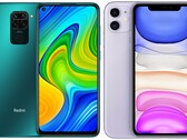 O Redmi Note 9 e Apple iPhone 11 são dois dos smartphones mais vendidos do mundo. (Fonte da imagem: Xiaomi/Apple - editado)