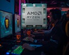 CPU AMD Ryzen 7 9800X3D exibida em um cibercafé (Fonte da imagem: AMD com edições)