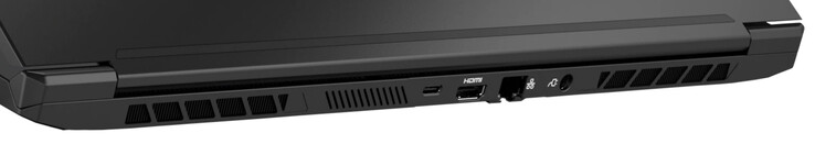 Atrás: USB 3.2 Gen 2 (Tipo C; Displayport), HDMI 2.1, Gigabit Ethernet, conector de alimentação