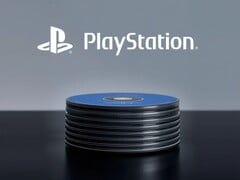 Logotipo do PlayStation exibido acima dos discos do PS5 na área de trabalho