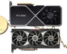 Os preços de varejo das GPUs RTX 30 e RX 6000 caíram de acordo com o valor de mercado do Ethereum. (Fonte da imagem: Nvidia/AMD/Unsplash/Coinbase - editado)