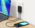 O novo carregador OntheGo GaN custa US$ 39,99. Na foto: o bloco de carregamento conectado aos dispositivos. (Fonte da imagem: Satechi)