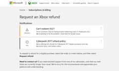 Agora você pode obter um reembolso para o Cyberpunk 2077 no Xbox. (Fonte: Microsoft)