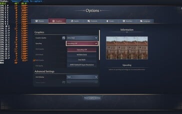 O menu de gráficos inclui upscalers e predefinições de qualidade
