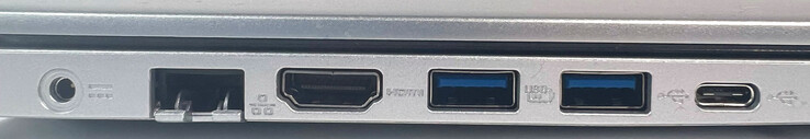 Esquerda: porta de alimentação, 1x LAN Gigabit, 2 x USB 3.1 Gen1 Tipo A, 1x USB 3.1 Gen1 Tipo C