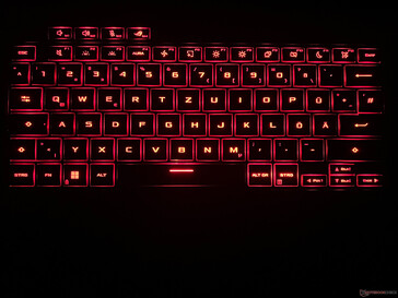 Teclado retroiluminado (aqui, por exemplo, em vermelho)