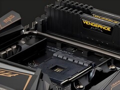 A memória RAM Vengeance da Corsair em uma placa-mãe. (Fonte da imagem: Corsair)