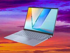 Graças às APUs Intel Lunar Lake, o Asus Vivobook S 14 tem mais de 17 horas de duração da bateria em nosso teste WLAN. (Fonte da imagem: Asus, Unsplash, editado)