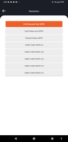 Lista de configurações da câmera no aplicativo