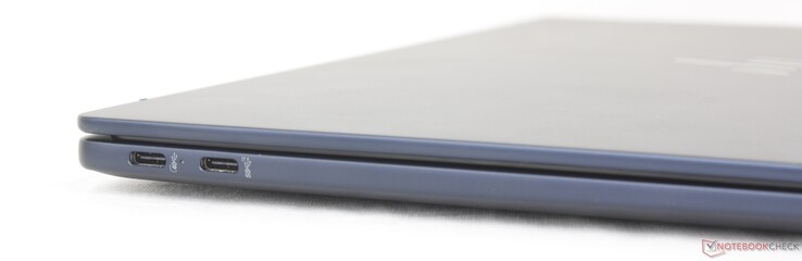 Esquerda: USB-C 4.0 (40 Gbps) com DisplayPort + Power Delivery, USB-C 3.2 (10 Gbps) com DisplayPort + Power Delivery