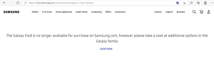 A Samsung parou brevemente de vender o site Galaxy Z Fold2 em seu site nos EUA. (Fonte da imagem: Samsung via 9to5Google)