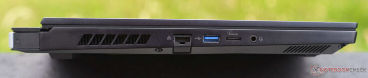 Esquerda: Gigabit RJ45, USB-A 3.1, leitor de cartão microSD, conector de áudio
