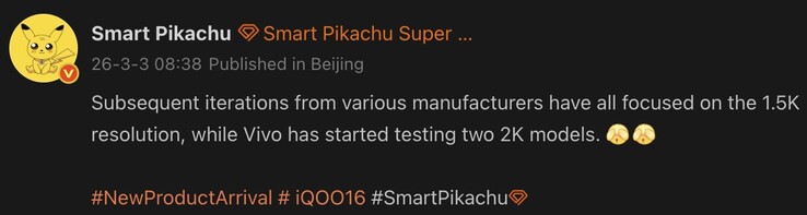 O iQoo 16 tem uma tela com resolução de 2K.