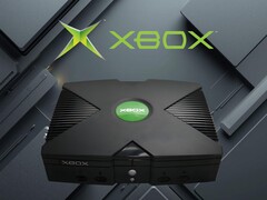 O primeiro console Xbox é mostrado com o logotipo