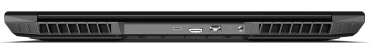 Traseira: potência, 2,5 Gbit (LAN), HDMI 2.1 (com HDCP 2.3), Thunderbolt 4/USB-C 4.0 Gen3 (DisplayPort 1.4a, compatível com G-SYNC, sem fornecimento de energia) (fonte de imagem: Schenker)