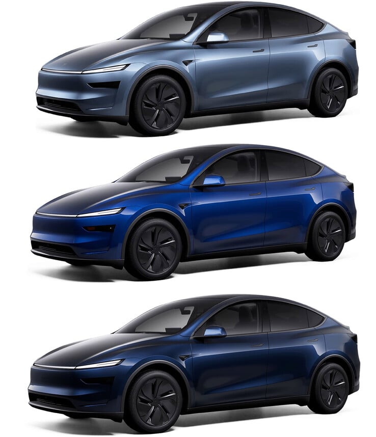 Comparação de todas as cores azuis do Modelo Y. (fonte da imagem: Sawyer Merritt/X)
