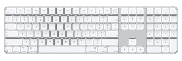 O novo Magic Keyboard da Apple, com teclado numérico, também substitui as legendas de texto por ícones em algumas teclas.