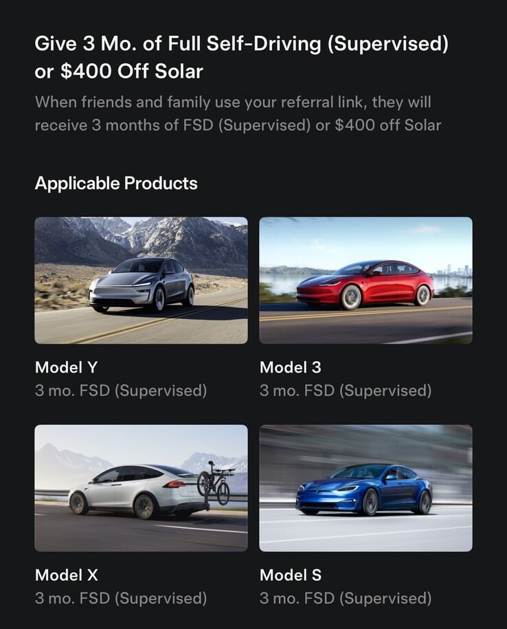 Os códigos Tesla podem ser aplicados após o pedido para os brindes de indicação.