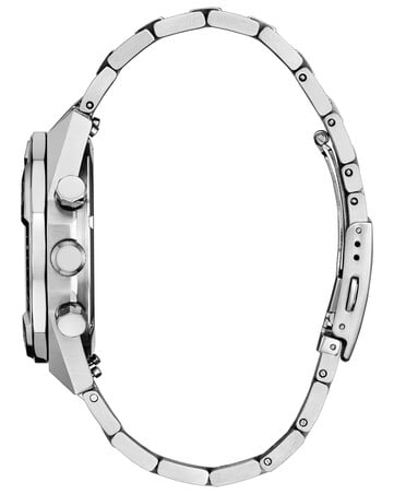 Relógio cronógrafo Citizen Nighthawk CA0890-54H com mostrador cinza, pulseira de aço inoxidável na cor prata, luneta giratória, três submostradores e indicador de data às 3 horas.