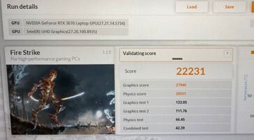 As pontuações obtidas pelo Raider MSI GE66 no 3DMark Fire Strike. (Fonte de imagem: GenTechPC)