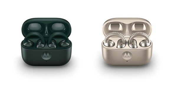 O Moto Buds Loop também vem em Pantone Trekking Green (L), que é muito mais barato do que a edição Swarovski. (Fonte da imagem: Motorola)
