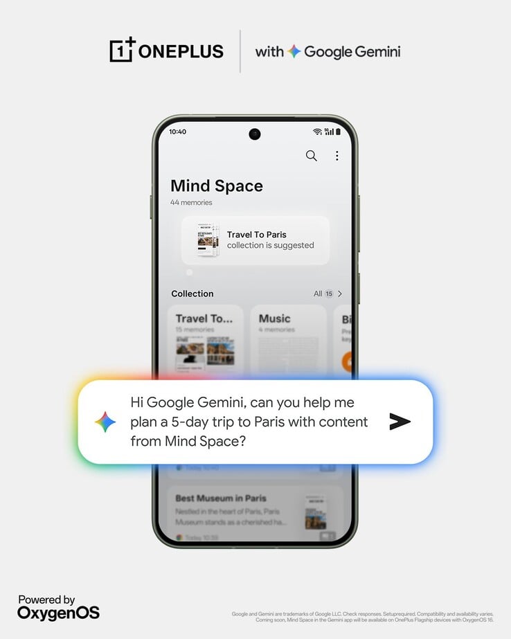 Integração Gemini chegando ao recurso Mind Space do OxygenOS 16. (Fonte da imagem: X)
