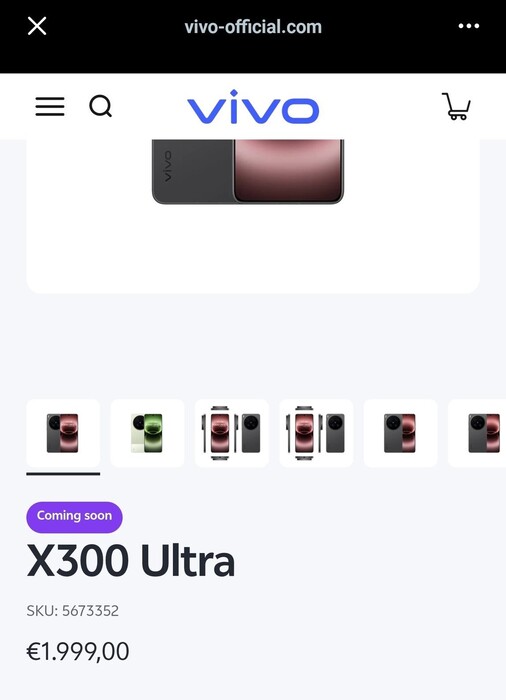 Aparentemente, o Vivo X300 Ultra será vendido na Áustria, Alemanha e Hungria por cerca de 2.000 euros