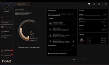 Perfis de energia do ProArt Creator Hub
