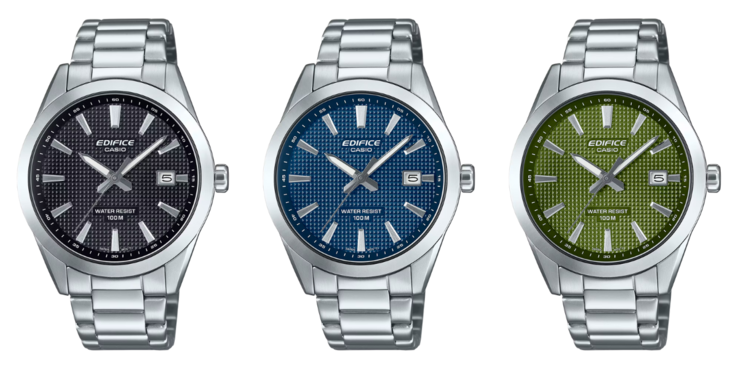 Da esquerda para a direita: os relógios Casio Edifice EFV-160D-1AV, EFV-160D-2AV e EFV-160D-3AV. (Fonte da imagem: Casio)