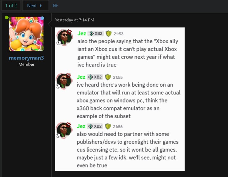 Jez Corden comenta sobre o emulador oficial do Xbox 360 (captura de tela, memoryman3@NeoGAF forums)