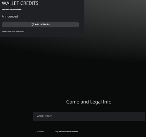 Listagem de Wallet Credits vista na PS Store