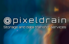 O logotipo do site cercado por uma impressão artística do espaço (Fonte da imagem: PixelDrain - editado)