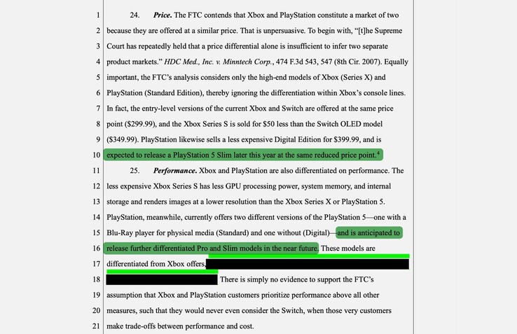 O documento contém algumas dicas sobre o preço e a janela de lançamento do Sony PlayStation 5 Slim (Imagem: Court Listener)