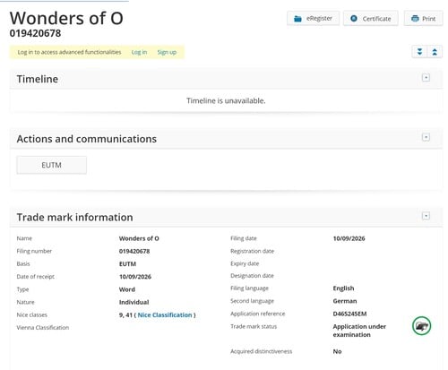 Registro da marca “Wonders of O” nº 1