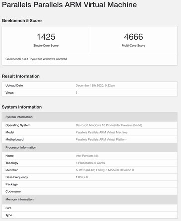 O Surface Pro X contra o "M1 Mac on Parallels". (Fonte: Geekbench via Twitter)