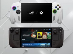 ROG Xbox Ally e Steam Deck OLED na foto