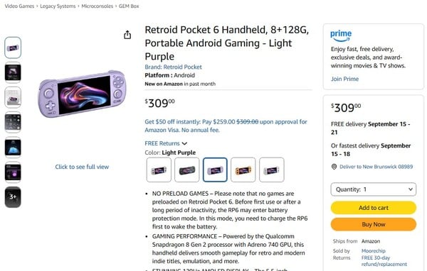 O Retroid Pocket 6 vendido na Amazon possui o joystick esquerdo acima do D-pad.